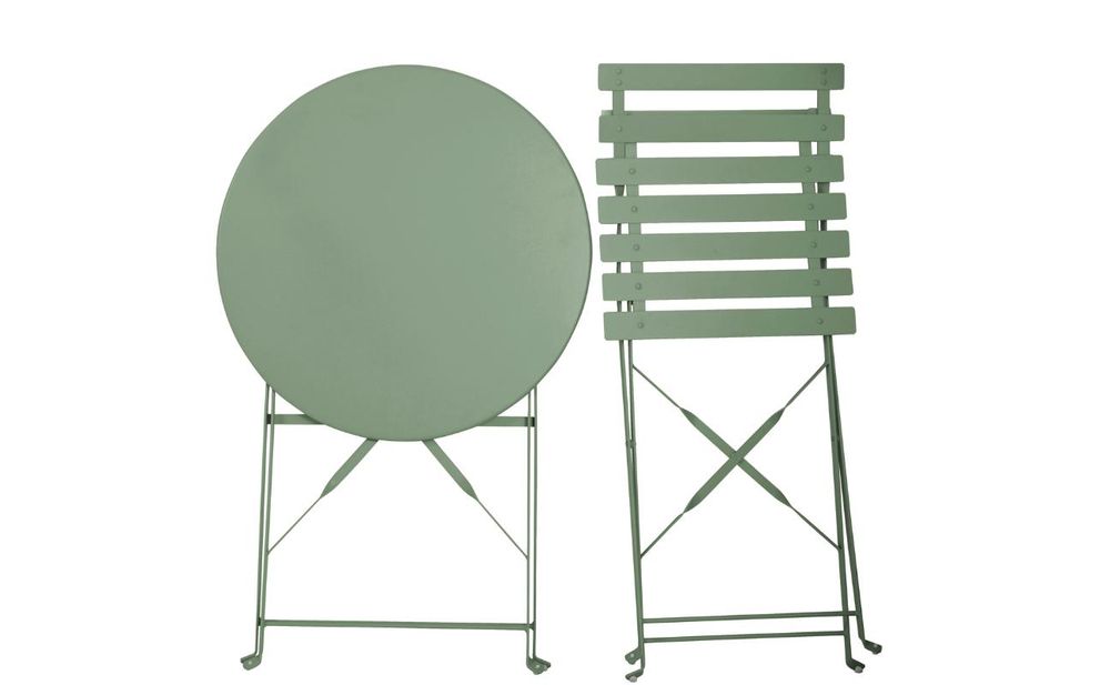 Zusammengeklappter Tisch und Stuhl, einfaches Verstauen.