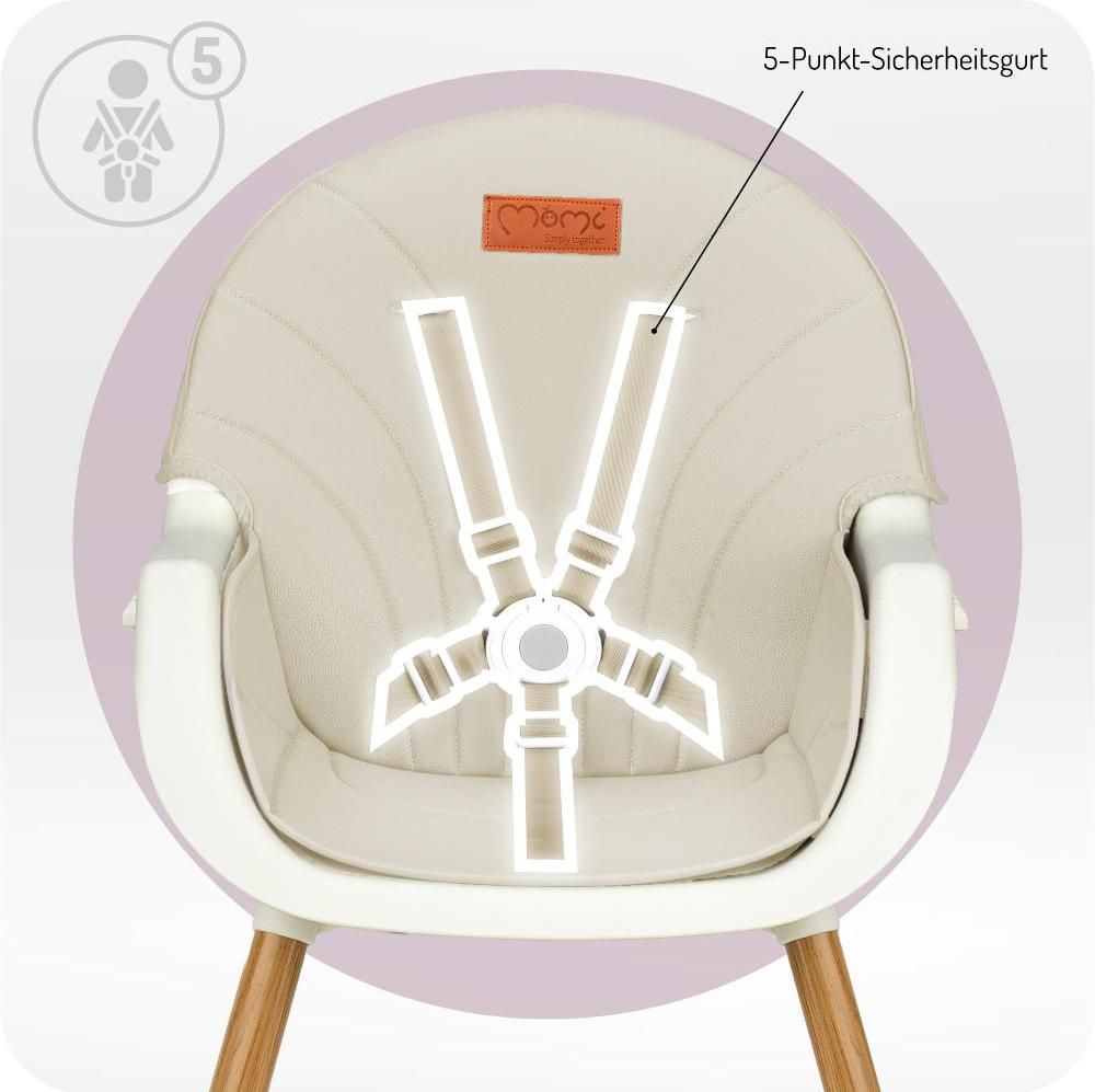 MoMi REKI – Evolutiver Baby Hochstuhl mit 2 Sitzpositionen & spülmaschinenfester Tablett, 6–36 Monate, bis 20 kg – Beige