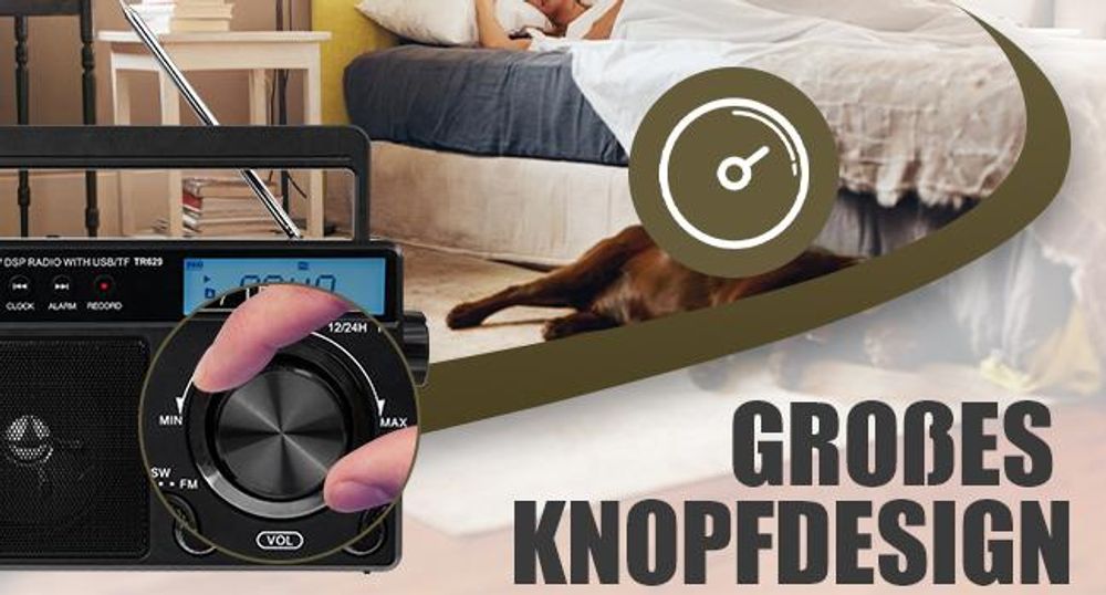 Retekess TR629 Tragbares Radio, AM FM SW Weltempfänger Notfallradiomit DSP, Unterstützt U Disk/SD-Karte, Uhr, Wecker, Radio Batteriebetrieben, Geschenke für ältere Menschen