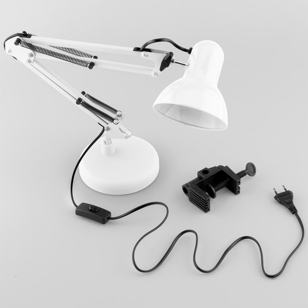 LUMILED Schreibtischlampe klassisch Leselampe Weiß Tischleuchte Tischlampe Verstellbarer Arm mit E27 Retro aus Metall Schreibtischleuchte