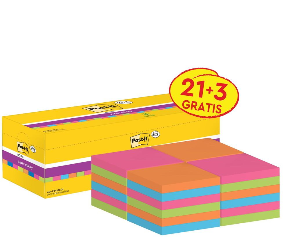 Post-it® Super Sticky Notes, 21 Blöcke+3 Gratis