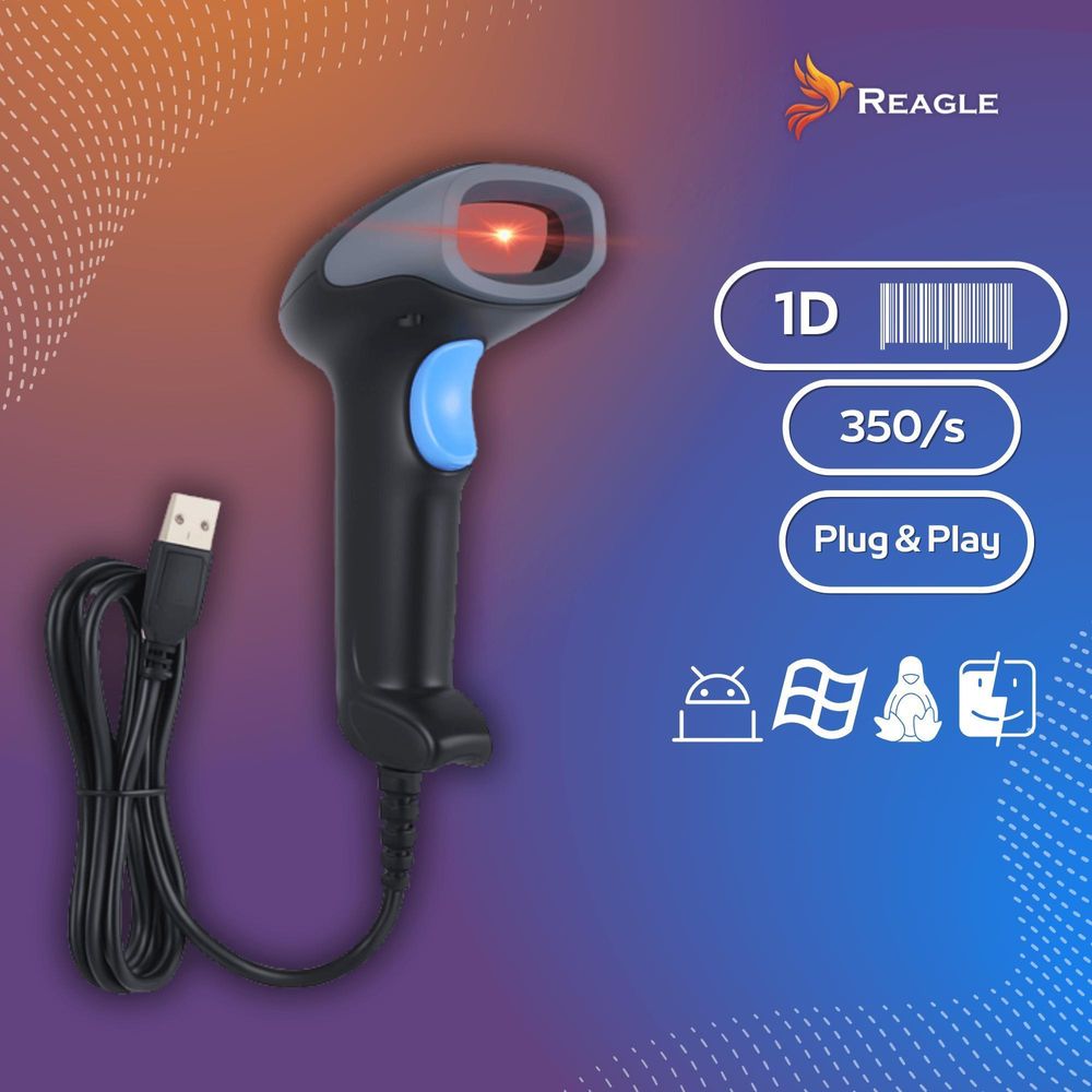 Professioneller 1D Barcode Scanner Laserscanner USB 350 Scans pro Sekunde für PC Lager Logistik Verkaufssoftware Kompatibel Plug and Play Reagle