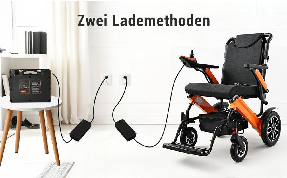 ZYGENAIR Elektrorollstuhl Orange - Zwei Lademethoden – flexibel und schnell aufladen