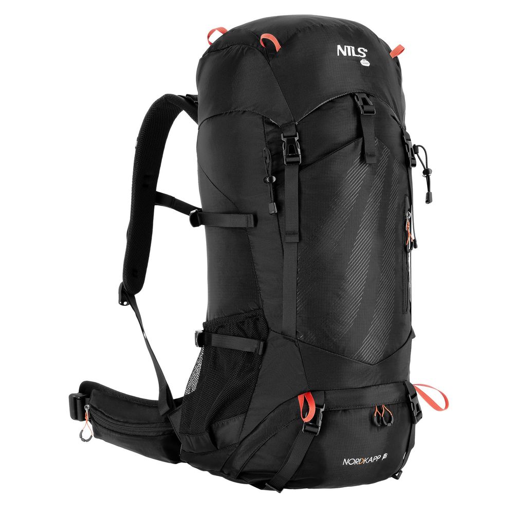 Nils Camp NC1992 Trekkingrucksack Nordkapp 65L schwarz wasserdicht Air-Flow-System mit Regenschutz