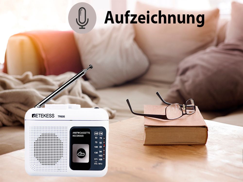 Retekess TR606 Tragbarer Kassettenrekorder, FM/AM Radio,Schneller Vor-/Rücklauf, Tape Recorder, Geschenk für ältere Menschen (Weiß)