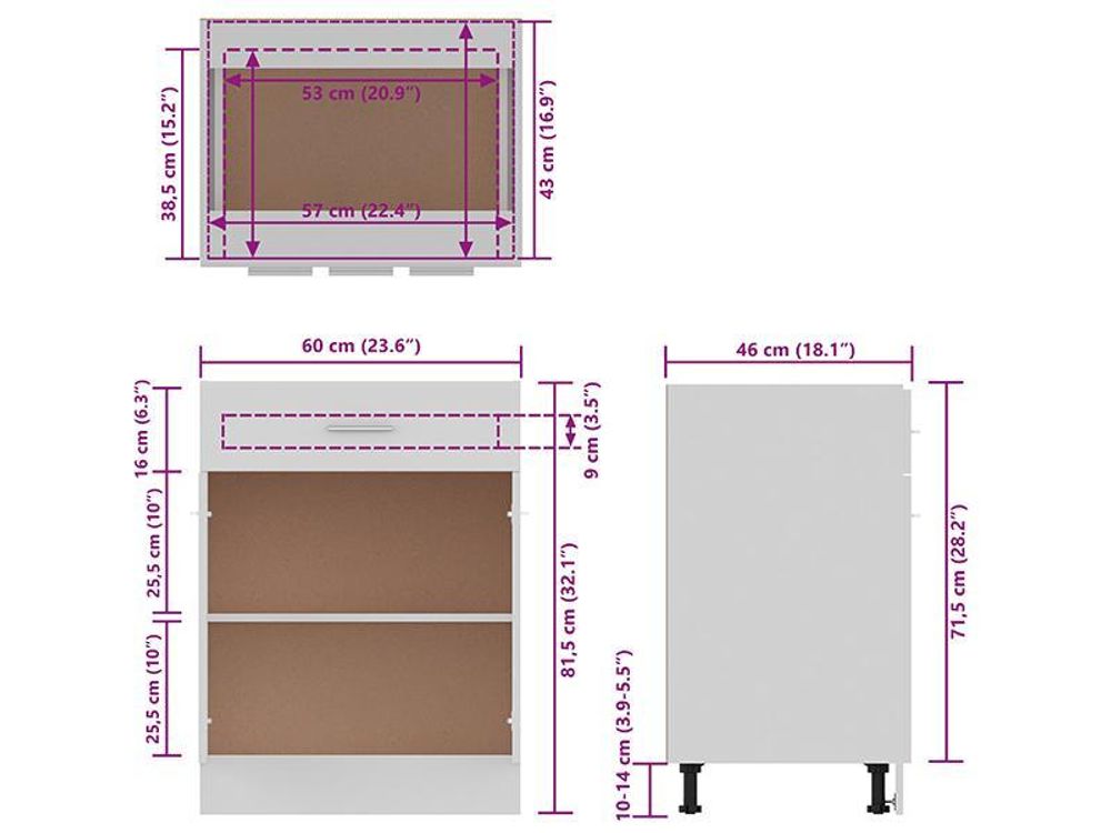 vidaXL Schubunterschrank Lyon Weiß 60x46x81,5 cm Holzwerkstoff