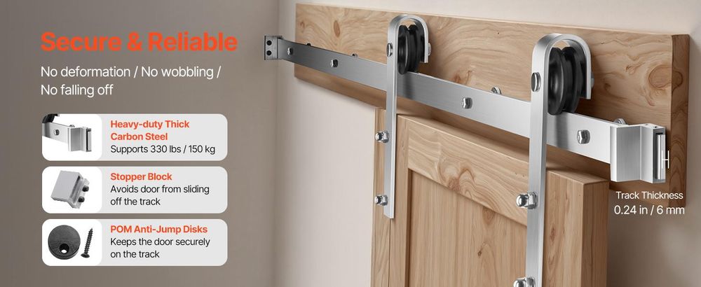 VEVOR Schiebetürbeschläge Set, 11FT Schiebetür Set, 330LBS Tragkraft Doppel-Schiebetürbeschläge Set, Kohlenstoffstahl Schiebetürschiene, Schiebetür für 1,57-1,77" Dicke & 5,5FT Breite Türpaneel, Bürstetes Nickel-b, 6 ft-a