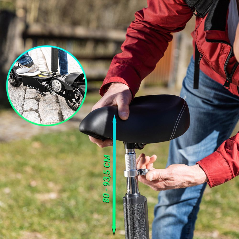 eFlux E-Scooter Street 20 Pro | Scooter Klappbar - Elektro Roller - Straßenzulassung - Sitz höhenverstellbar - E-Roller - 20 km/h - 500 W (Schwarz)