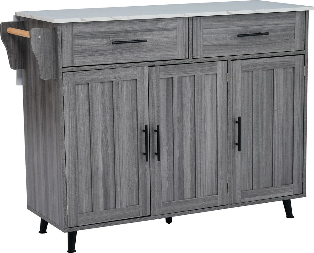 Flieks Servierwagen Kücheninselwagen mit Erweiterbarer Arbeitsplatte, Küchentrolley Speisewagen mit Schubladen, Kücheninsel 129x46-71x91.5cm, Grau