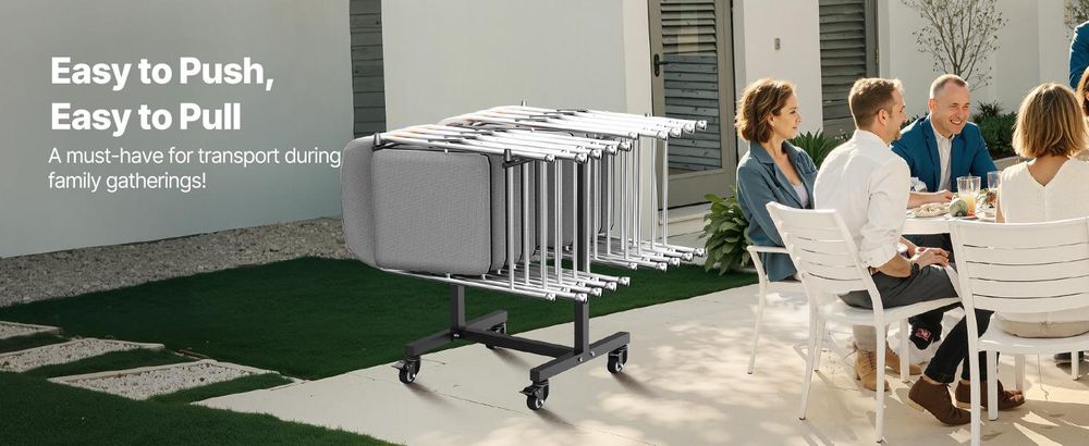VEVOR Stuhlkarre, 90 kg Tragkraft, T-förmiger Klappstuhlwagen für 14 Stühle, Stuhlwagen aus Metall mit Gummirädern, multifunktionaler Stuhlhalter