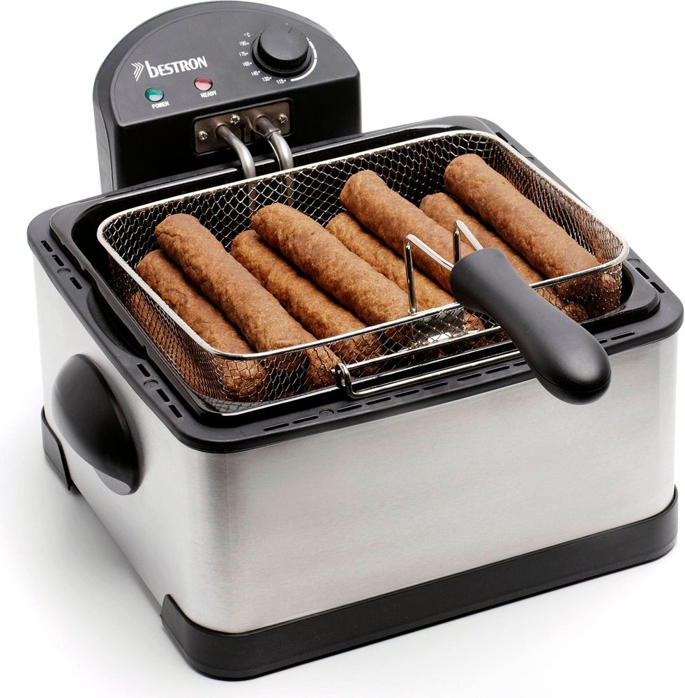 Bestron XL Öl-Fritteuse, 4 Liter, spülmaschinengeeignet, 2000 W, Farbe: silber