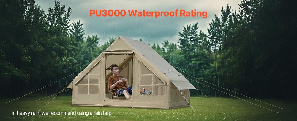 VEVOR Aufblasbare Zelte für Camping 3x2x2m, 3–5 Personen, 300D Oxford 4-Jahreszeiten 2 Türen & 2 Netzfenstern, inkl. Aufbewahrungstasche für Transport