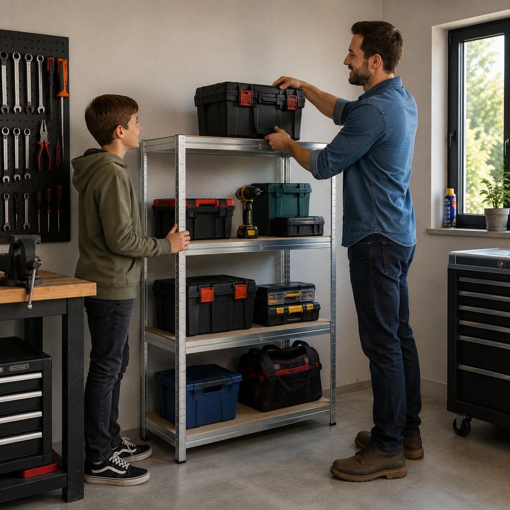 Regał Metalowy Magazynowy Garażowy 150x75x30 cm 4 Półki MDF 600kg (150kg/półkę) Galwanizowany FUNFIT