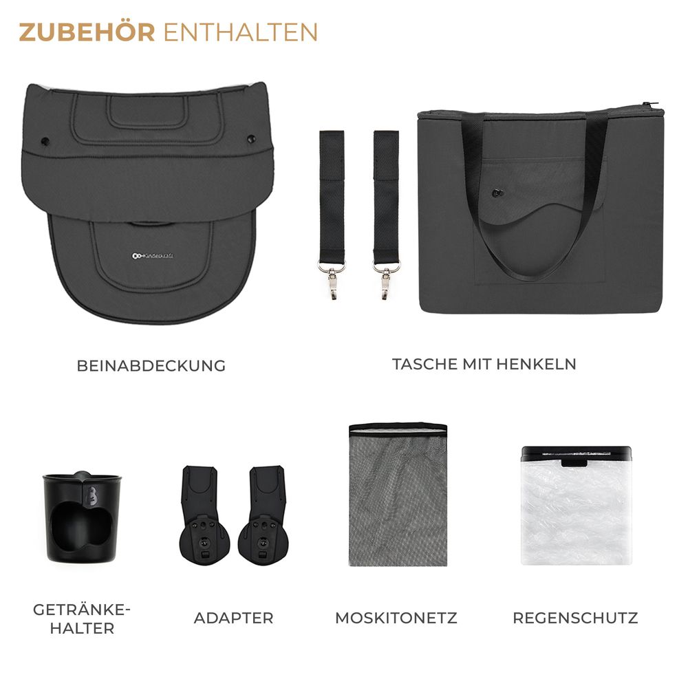 Kinderkraft YOXI 2-in-1 Kinderwagen bis 27 kg - Babywanne & Sportaufsatz - leicht - pannensichere Räder - TRAVEL SYSTEM - Grau