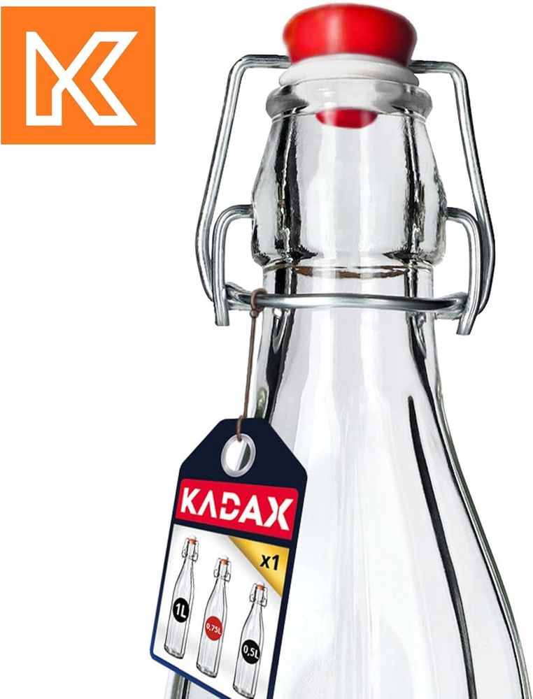 KADAX Universale Flasche mit Bügelverschluss "Tore", Glasflasche, Saftflasche, Transparent, 1000 ml, 3 Stück
