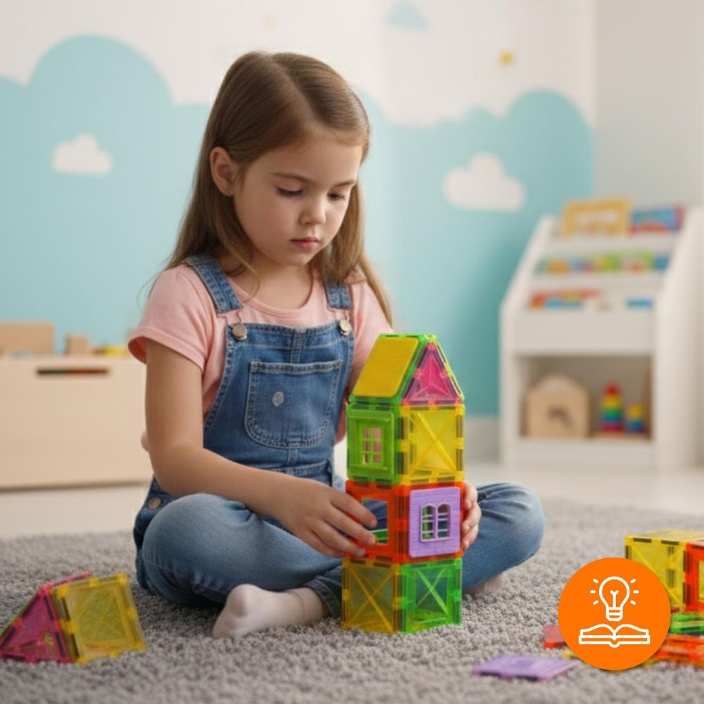 Magnetbausteine 45 Teile Set, 3D Magnetische Bauklötze für Kinder ab 3 Jahren, Konstruktionsspielzeug Pädagogisch MINT, EVI TOYS Magnetic 45 CE