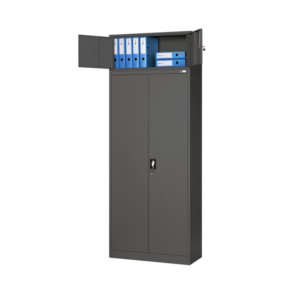 Aktenschrankaufsatz Aufsatz für Aktenschrank Büroschrank Metall Pulverbeschichtung Flügeltüren 38 x 90 x 40 cm Anthrazit