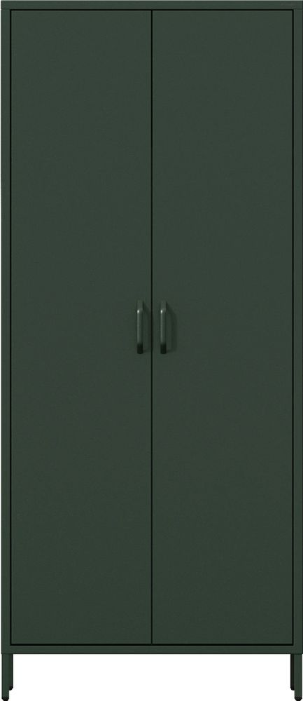 Jan Nowak Kleiderschrank 2 Türig, Metallschrank Glitzernd - Flavio | Ablagen, Kleiderstange, Magnetverschluss | 80 x 185 x 45 cm | Flaschengrün