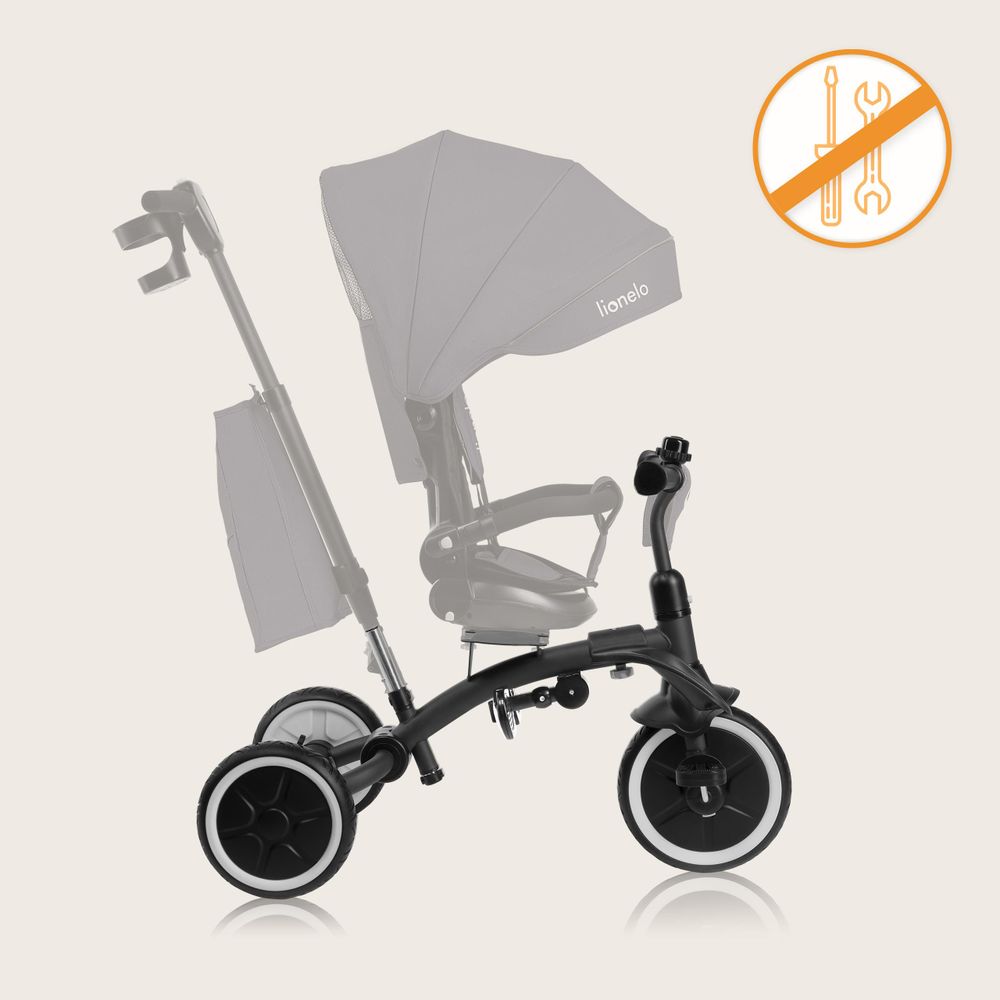 Lionelo Tris Plus dreirad laufrad bis 25 kg Kinderdreirad Lenkstange Baby Kinderwagen Montage ohne Werkzeug - Grau