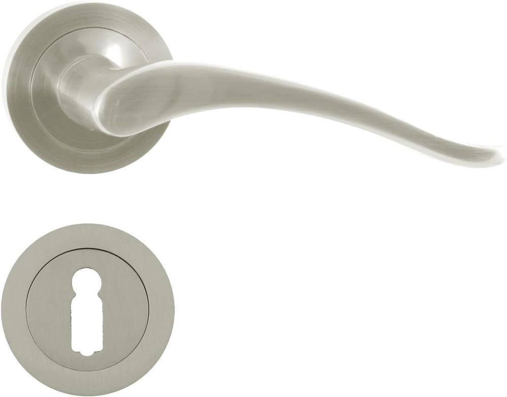 DOMINO Türgriff Drückergarnitur BB-Buntbart Set | Rund BB Rosette | Türklinke für Zimmertür, Bürotür, Kellertür & Innentür | Türbeschläge aus Aluminium | Nickel Türdrückergarnitur | BALLEN-R M9