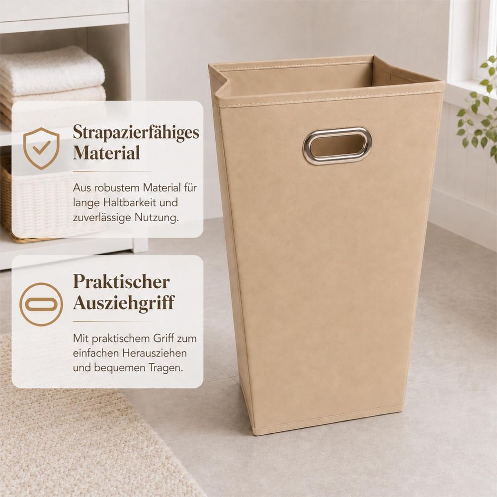 BEGRYF Bambus Wäscheschrank mit Wäschebehälter & Regal – 130 cm hoher Badezimmer‑Organizer mit 2 Regalböden & Stoff‑Wäschekorb
