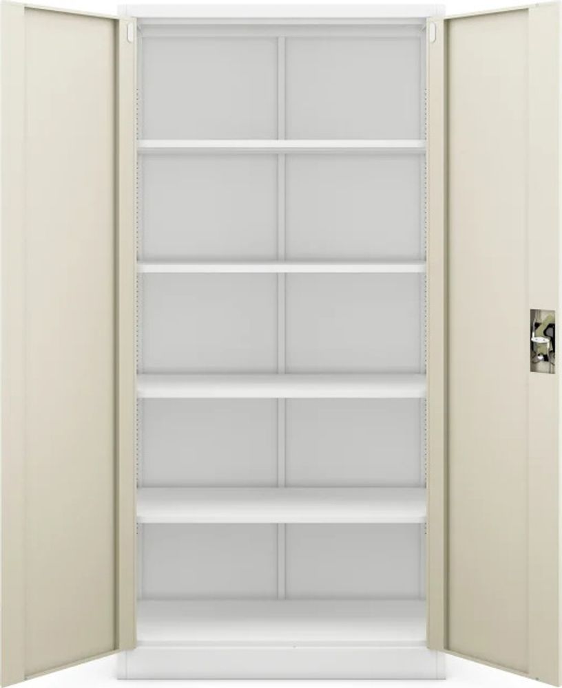 Büroschrank C001 Aktenschrank Lagerschrank Mehrzweckschrank Metallschrank 4 Fachböden Pulverbeschichtung Stahlblech 185 cm x 90 cm x 40 cm Farbe:  Weiß/Holzoptik
