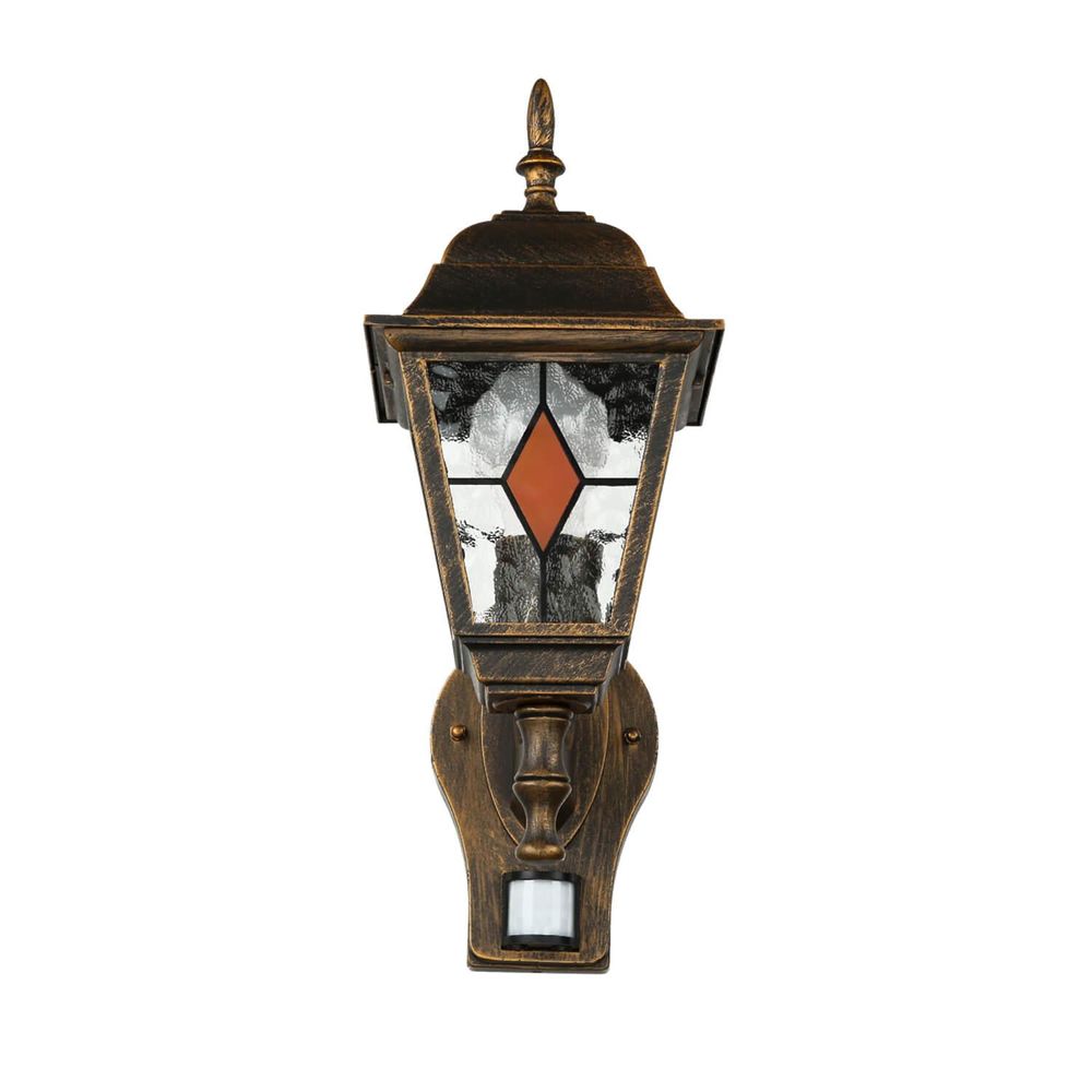 Außenwandlampe in Kupfer Antik mit dekorativem Buntglas für stimmungsvolle Fassadenbeleuchtung