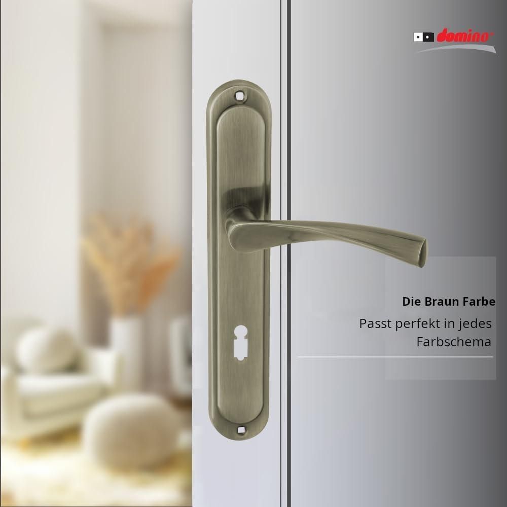 DOMINO Türgriff 72 Drückergarnitur BB-Buntbart Set | Langschildgarnitur | Türklinke für Zimmertür, Bürotür, Kellertür & Innentür | L-Form | Türbeschläge aus Aluminiuml |Bronze Türdrückergarnitur |ROMANA M3