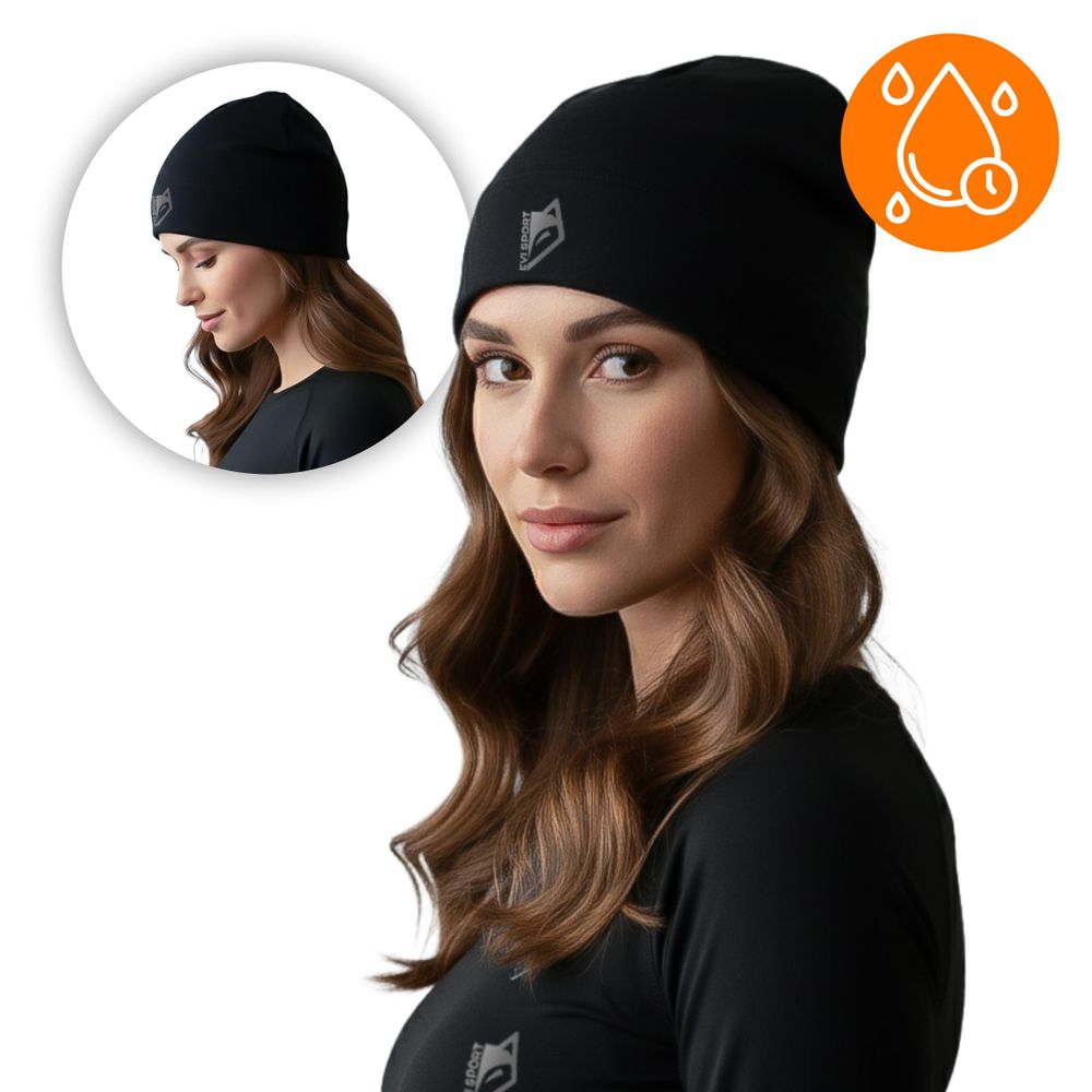 Thermoaktive Wintermütze Reflektierend Für Das Laufen Herren Damen Schwarz S/M Evi Sport Origin8 Premium Mütze 220G/M² Uni Atmungsaktiv Unter Helm
