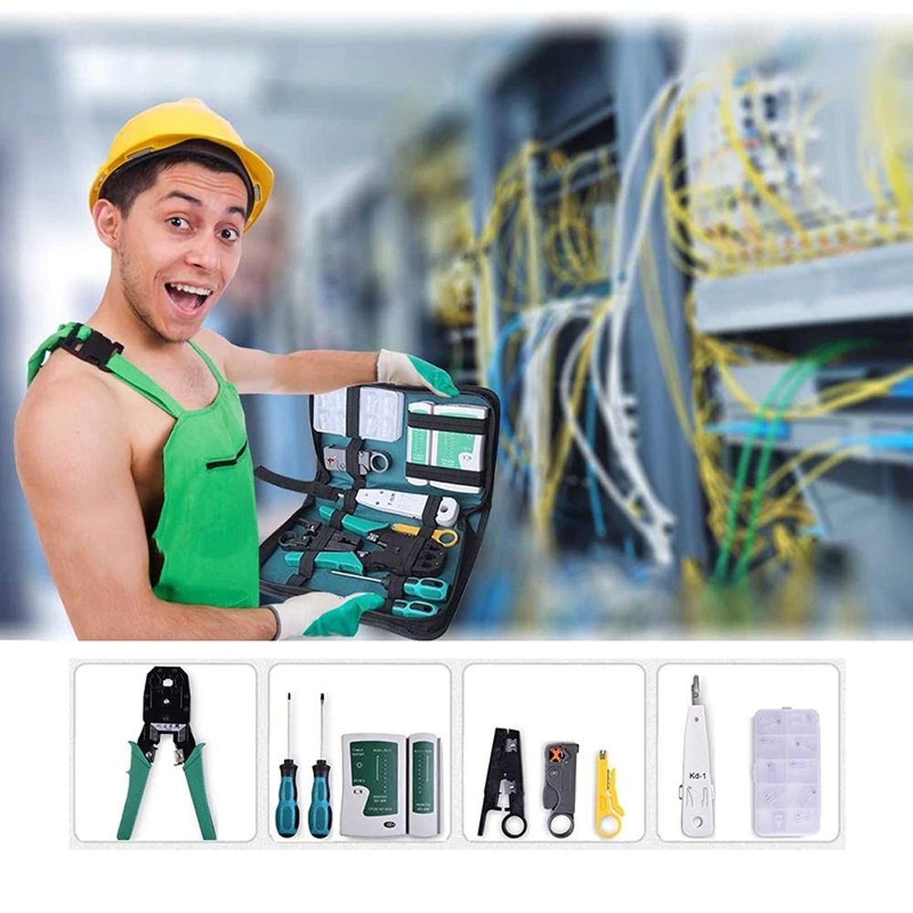 Netzwerk Werkzeug Set Etui LAN Kabel Tester RJ45 RJ1 Kabeltester Kit Auflegewerkzeug Patchkabel Reparaturwerkzeuge Haushalt Computer DSL 9in1 Retoo