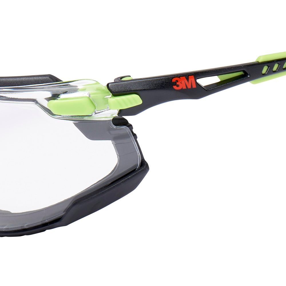 3M™ Solus™ Schutzbrille 1000 - Scotchgard™ Protector Antibeschlag-Beschichtung - Grün/Schwarz - Aufsteckbarer Schaumstoffdichtung Klarsichtscheibe