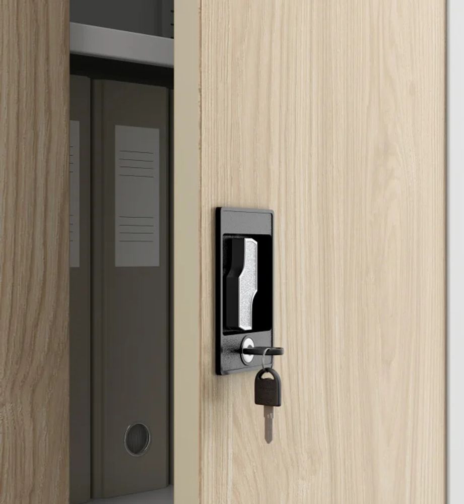 Büroschrank C001 Aktenschrank Lagerschrank Mehrzweckschrank Metallschrank 4 Fachböden Pulverbeschichtung Stahlblech 185 cm x 90 cm x 40 cm Farbe:  Weiß/Holzoptik