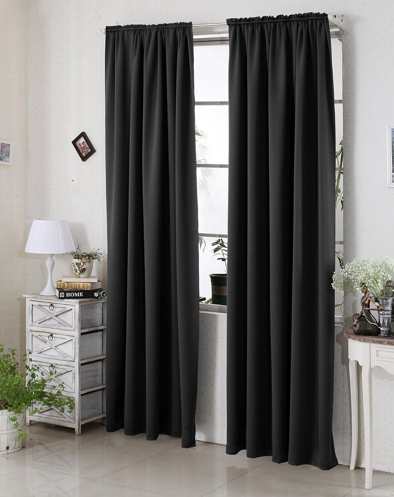 WOLTU 2er Set Gardine blickdicht 250 g/m² mit Kräuselband : Schwarz 135x245 cm Farbe: Schwarz Größe: 135x245 cm