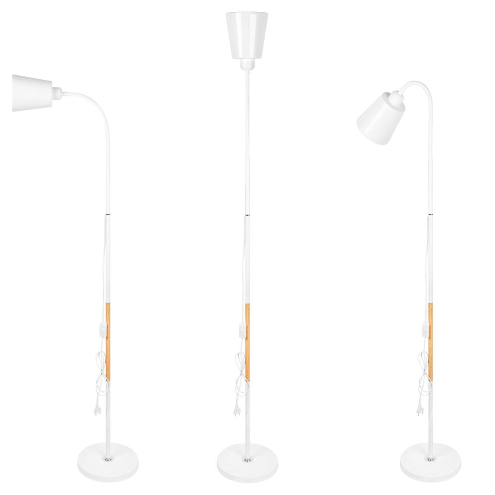 MasterLED LED Stehlampe – Höhe 145 cm – E27 – weiß mit holz – Flexarm – Stehleuchte weiß – skandinavische stehlampe – Koko