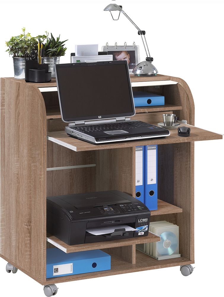 SIMMOB Mobiler Schreibtisch Sekretär Computertisch mit Laufrollen 93,9 x 79,2 cm, Farbe:Eiche-Weiß