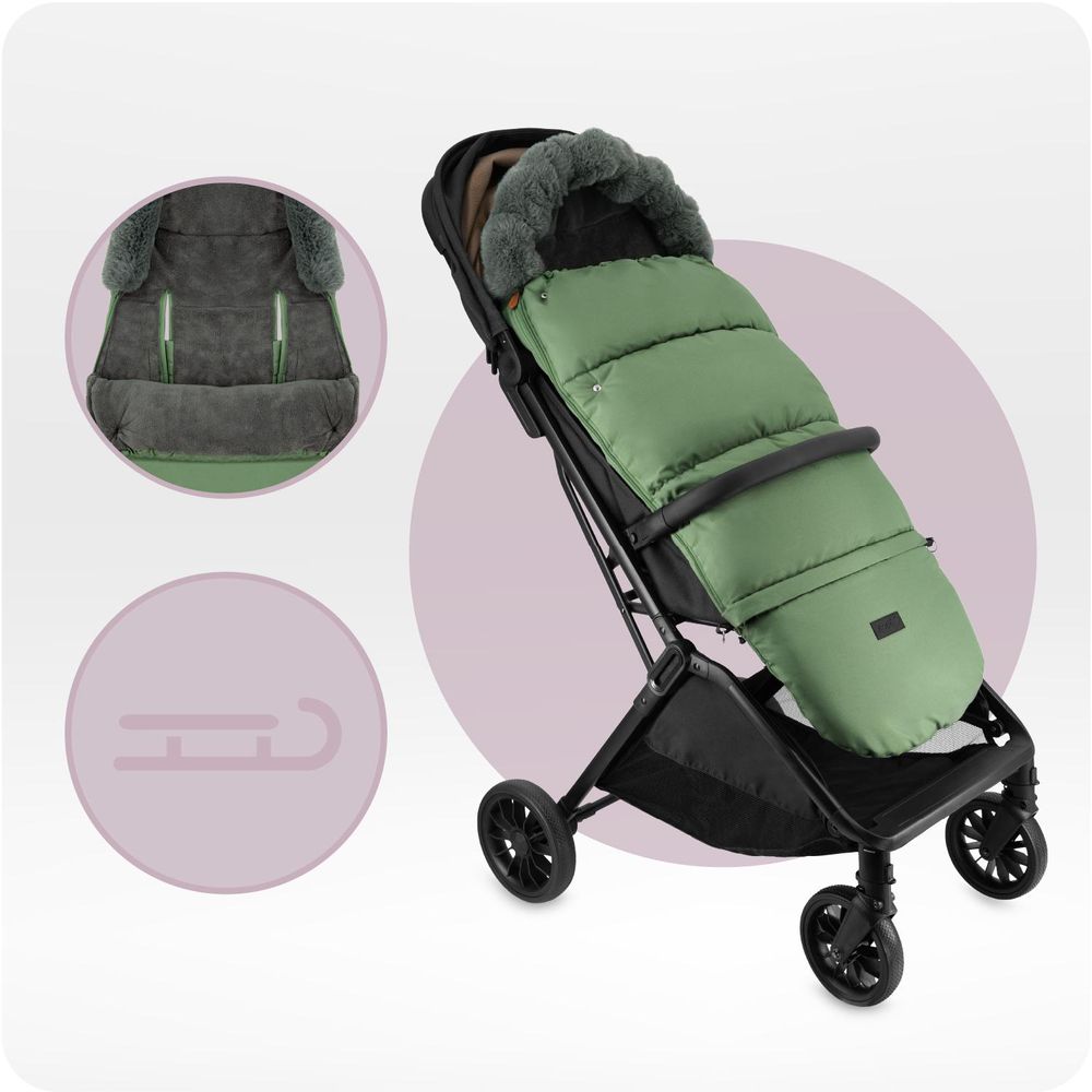MoMi SARDI – 2-in-1 Fußsack & Tasche für Kinderwagen, abtrennbar zur Tasche, mit Fleece-Futter & Gurtschlitzen – Grün