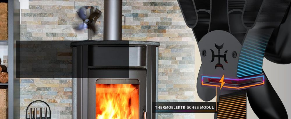 Brandson Kaminventilator NTV Sieger 2026, ohne Strom, Ofenventilator inkl. Thermometer für Kamin, Kaminöfen, Holzöfen, Öfen, 4 Flügel, leise