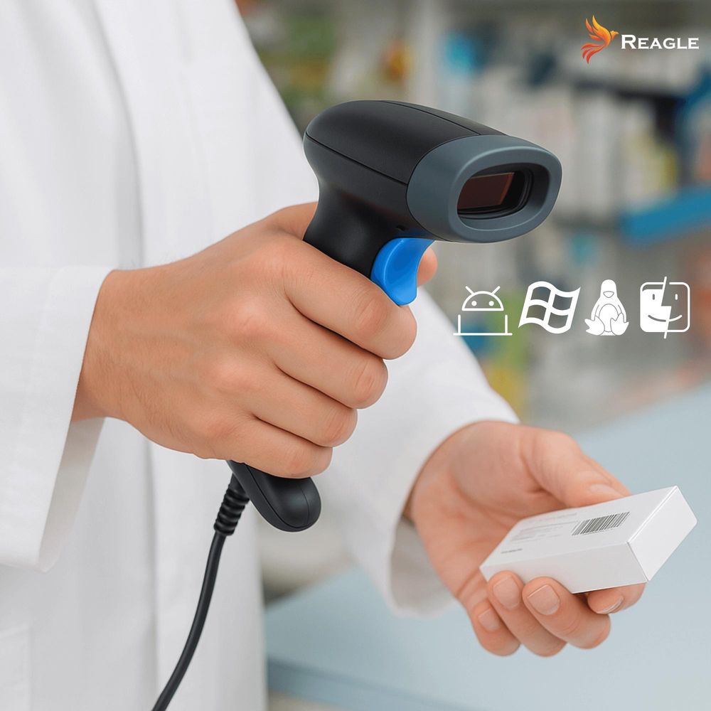 Professioneller 1D Barcode Scanner Laserscanner USB 350 Scans pro Sekunde für PC Lager Logistik Verkaufssoftware Kompatibel Plug and Play Reagle