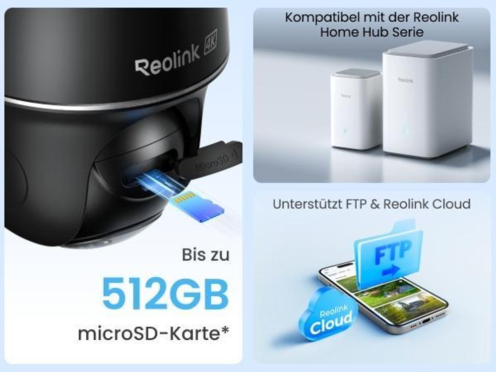 Reolink Argus PT Ultra + Solarpanel, 4K 8MP Akku Überwachungskamera Aussen, 2,4/5GHz WiFi, Auto-Tracking, Farbnachtsicht, Smarte Erkennung, Schwarz