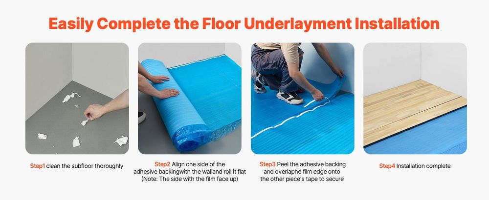 VEVOR Fußbodenunterlage 37,2 m², 3 mm Laminatbodenpolster mit angebrachter Dampfsperre, strapazierfähige Faser+PE-Folie, schalldämmend & geräuschreduzierend für Vinyl- & Holzböden (2 Rollen x 18,6 m²), 300 sq ft-2.0 mm-3 Volumes-EPE