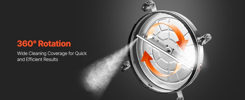 VEVOR 15" Hochdruckreiniger Flächenreiniger, Edelstahl Hochdruckreiniger Aufsätze mit 4 Rädern, 4000 Max PSI, 1/4 Schnellanschluss, 2 Sprühdüsen, 2 Verlängerungsrohre für Beton, Terrasse, Deck, Edelstahl-g, 61cm-a