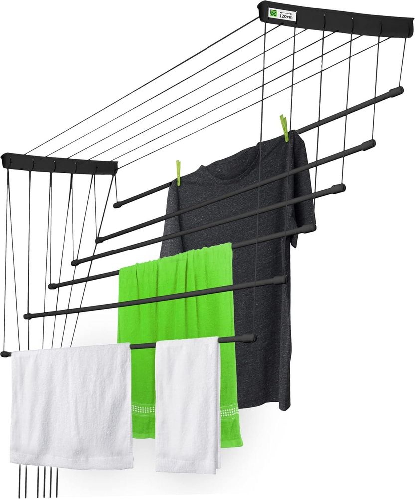 KADAX Deckenwäschetrockner "Torp", Deckentrockner Traglast 12kg, 6 Stäbe, 100 cm, schwarz