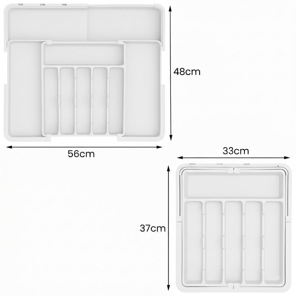 WELLHAUS – Ausziehbare, verstellbare Besteck- und Küchen­schubladen-Organizer – flexibles Raum­wunder für Ihre Küche ( Weiß, 33 x 37 cm -> 56 x 48 cm)