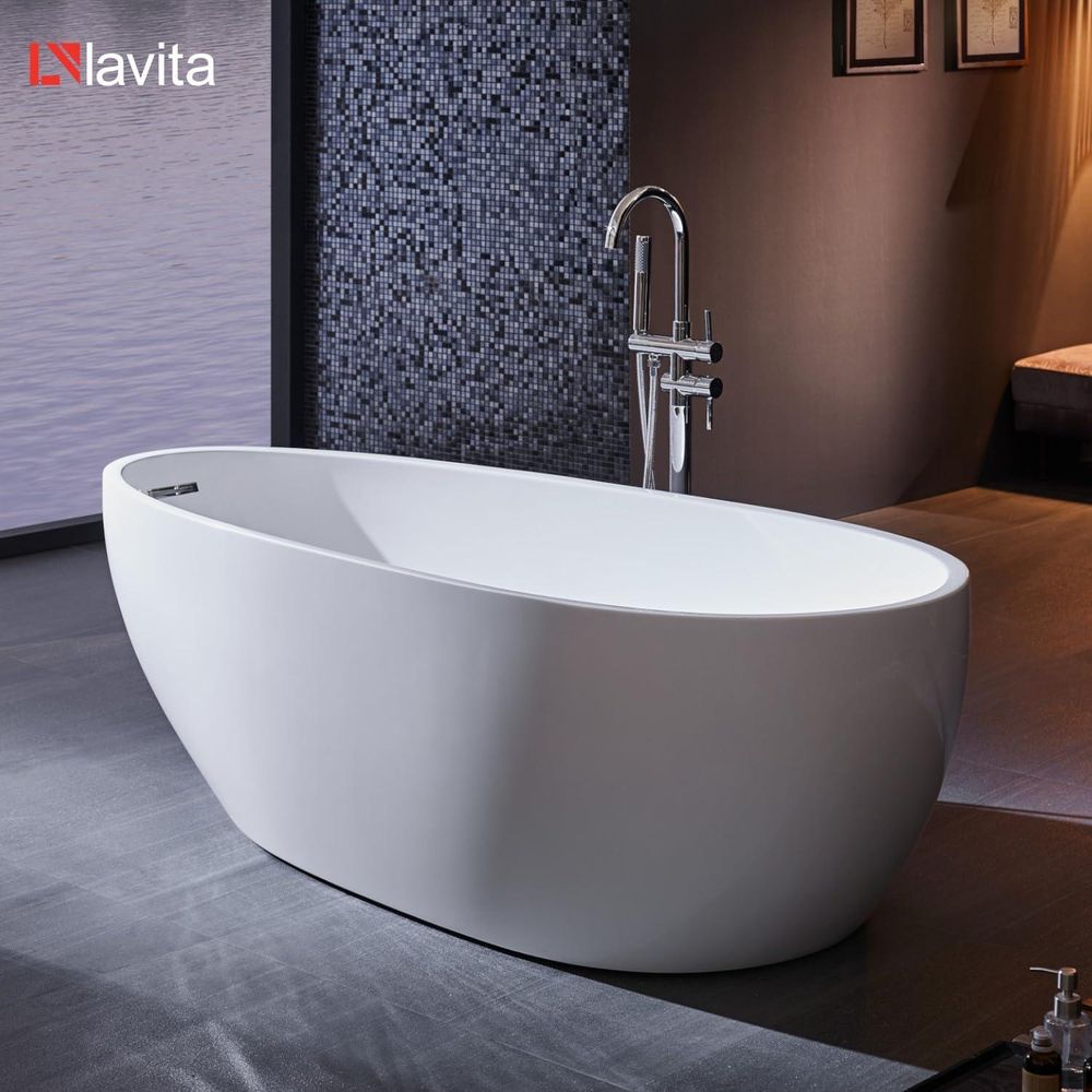 LAVITA Freistehende Badewanne Reus Black 1800 Acryl 180x89x73 cm| Badewannen Oval Form | Moderne | Acryl-Wanne Freistehend 2 Personen | 214 L | Antimikrobielle Beschichtung | Schwarz