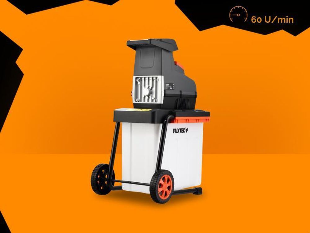 FUXTEC Elektro Gartenhäcksler FX-EGH2800B | Walzenhäcksler 2800W mit Rückwärtslauf | leise 91,7dB(A) | 44mm Schnittstärke | 60L Auffangbox | Überlastschutz