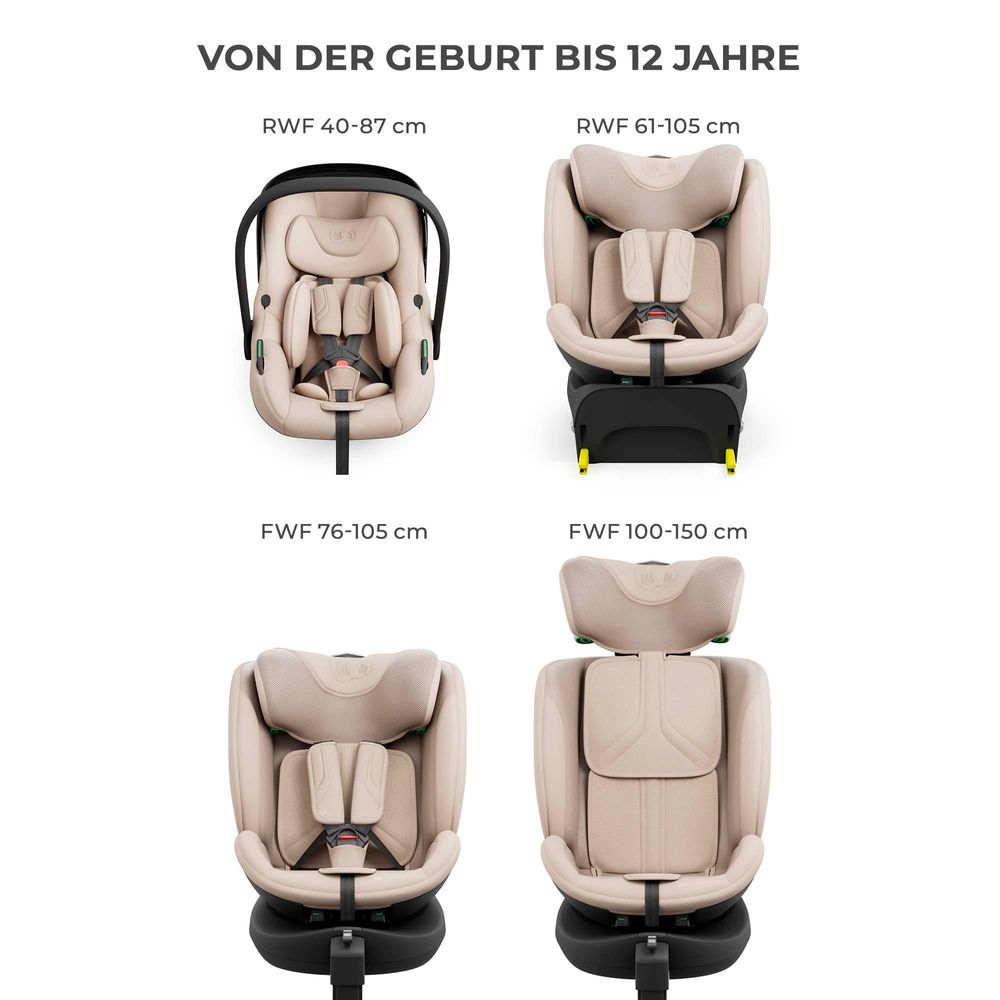 Kinderkraft ENDURA SAFE Modular System – Babyschale & Kindersitz 2in1 mit drehbarer ISOFIX-Basis, i-Size, Grau