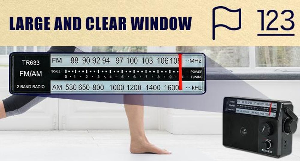 Retekess TR633 Prenosné rádio, AM FM rádio s batériou, tranzistor, konektor pre slúchadlá, veľký reproduktor, darčeky pre starších (čierna)