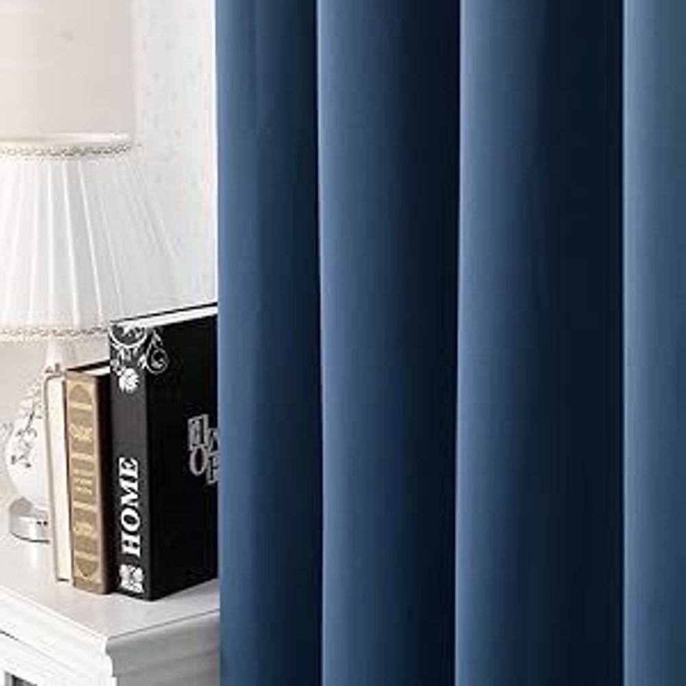 WOLTU 2er Set Gardine blickdicht 250 g/m² mit Kräuselband : Dunkelblau 135x225 cm Farbe: Dunkelblau Größe: 135x225 cm