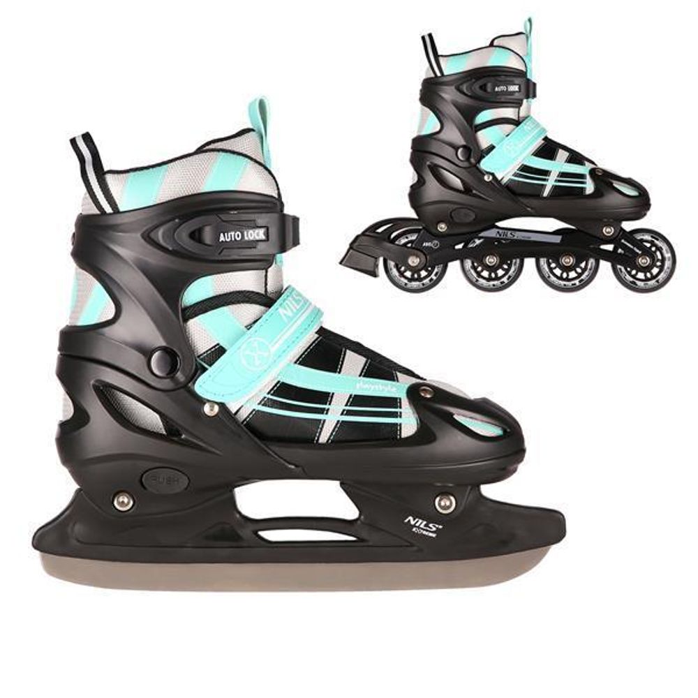 Nils Extreme NH18366A 2-in-1 Kinder Inlineskates und Schlittschuhe verstellbar mint Größe S 31-34