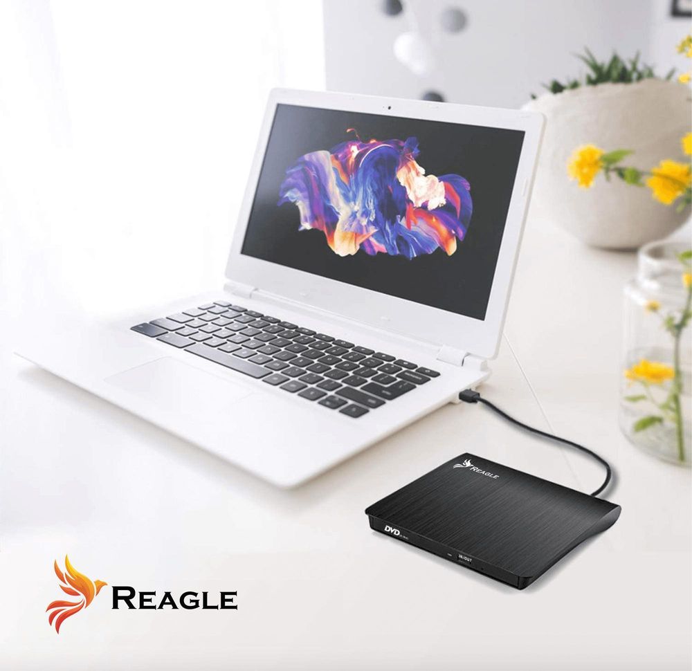 Externer CD DVD Brenner Laufwerk USB C USB A Adapter für Laptop PC MacBook Desktop Kompatibel mit Windows macOS Linux 5Gbps Slim Design Reagle